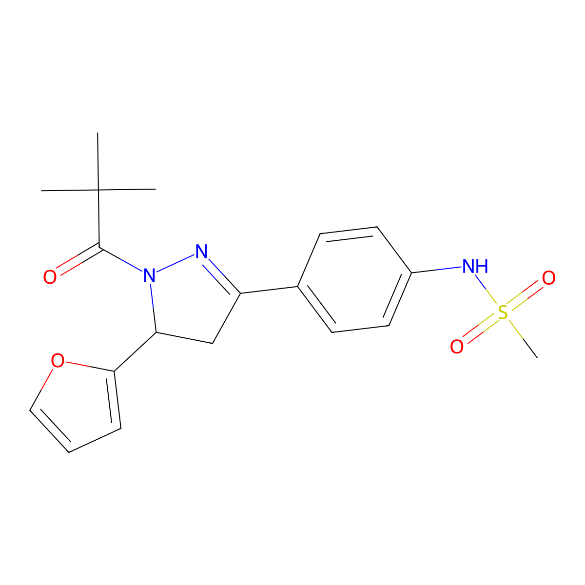 N-(4-(5-(furan-2-yl)-1-pivaloyl-4,5-dihydro-1H-pyrazol-3-yl)phenyl)methanesulfonamide molecular structure, CAS 851717-84-5