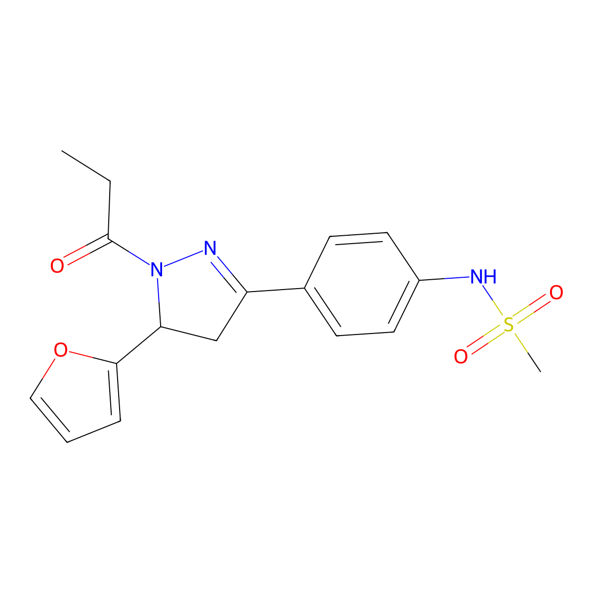 N-(4-(5-(furan-2-yl)-1-propionyl-4,5-dihydro-1H-pyrazol-3-yl)phenyl)methanesulfonamide molecular structure, CAS 851717-85-6