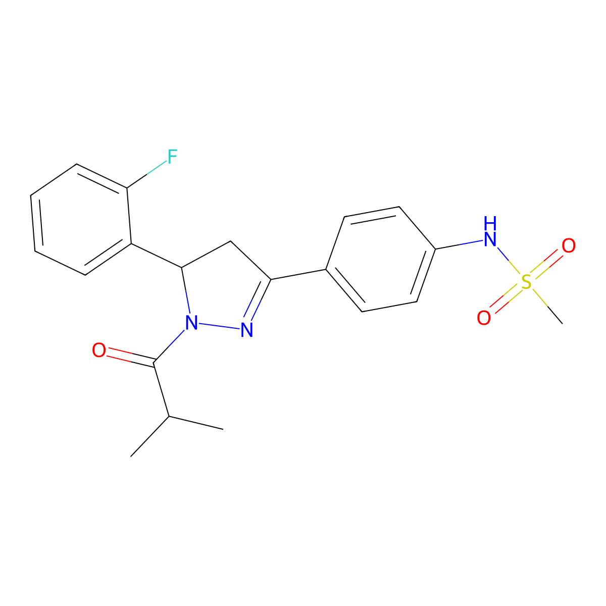 N-{4-[5-(2-fluorophenyl)-1-(2-methylpropanoyl)-4,5-dihydro-1H-pyrazol-3-yl]phenyl}methanesulfonamide molecular structure, CAS 851717-95-8