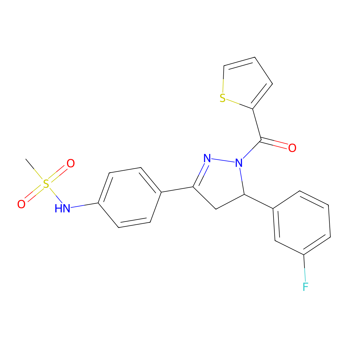 N-{4-[5-(3-fluorophenyl)-1-(thiophene-2-carbonyl)-4,5-dihydro-1H-pyrazol-3-yl]phenyl}methanesulfonamide molecular structure, CAS 851718-03-1