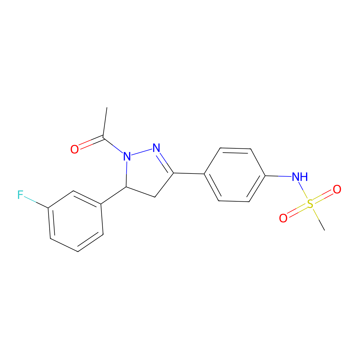 N-{4-[1-acetyl-5-(3-fluorophenyl)-4,5-dihydro-1H-pyrazol-3-yl]phenyl}methanesulfonamide molecular structure, CAS 851718-04-2