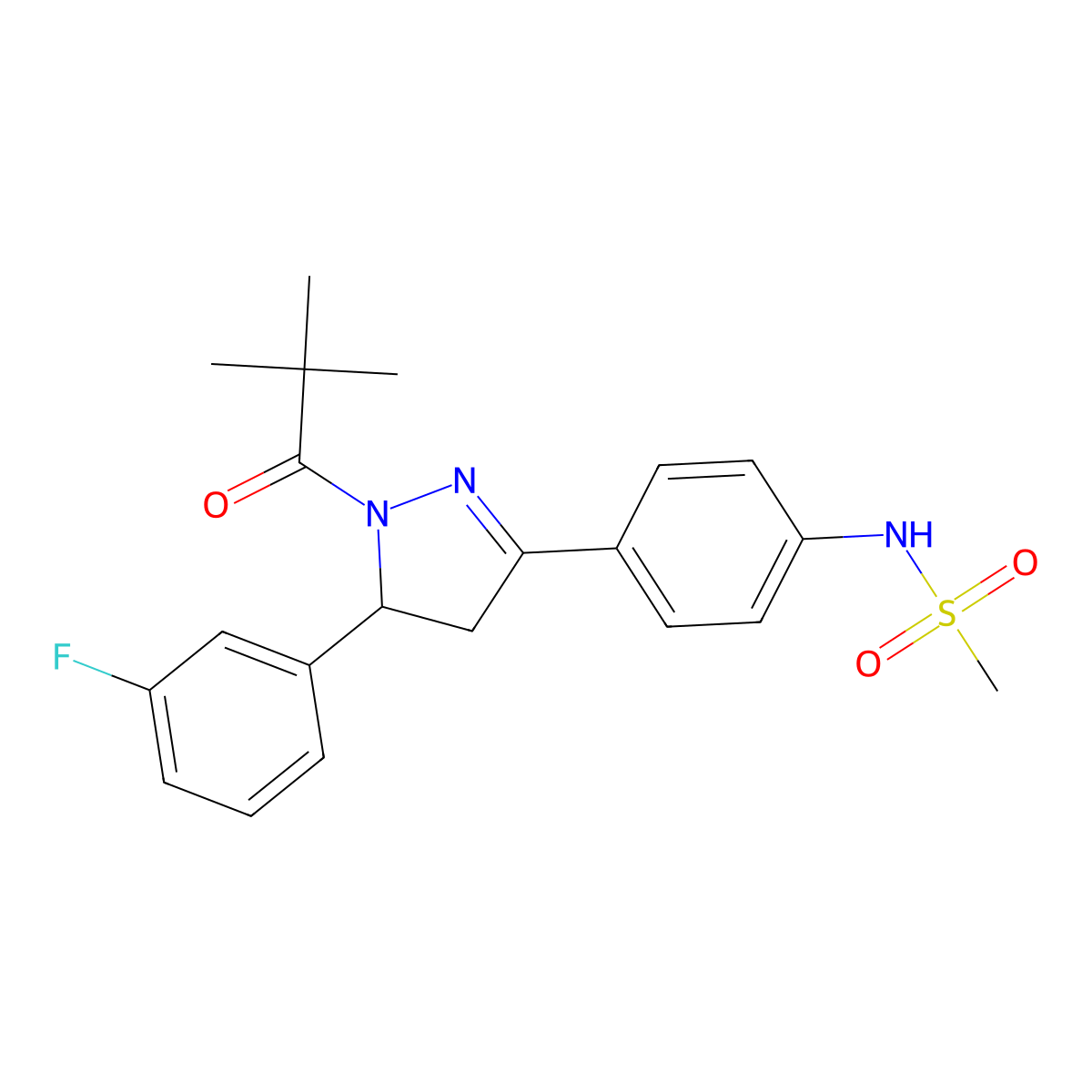 N-(4-(5-(3-fluorophenyl)-1-pivaloyl-4,5-dihydro-1H-pyrazol-3-yl)phenyl)methanesulfonamide molecular structure, CAS 851718-06-4