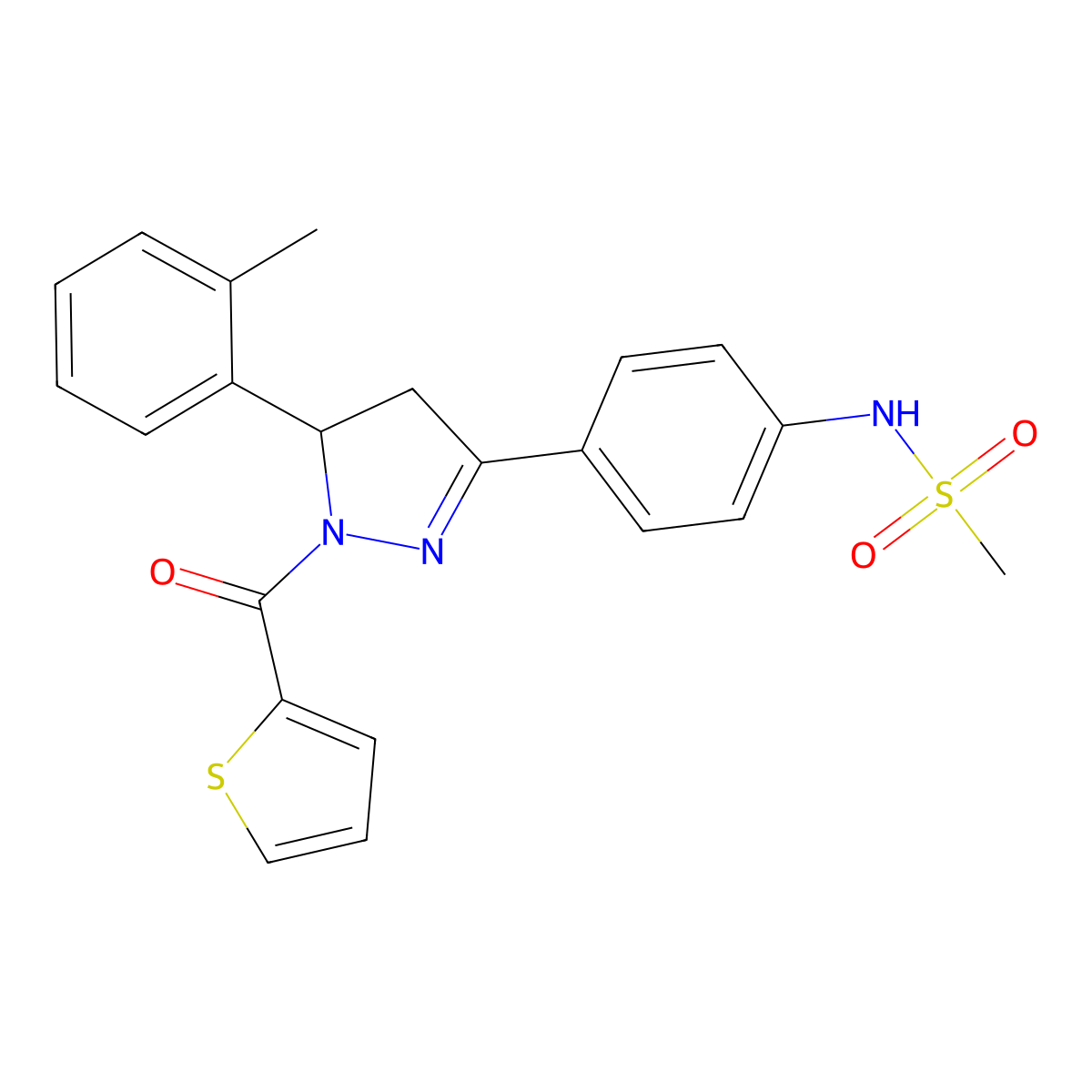 N-[4-[3-(2-methylphenyl)-2-(thiophene-2-carbonyl)-3,4-dihydropyrazol-5-yl]phenyl]methanesulfonamide molecular structure, CAS 851718-11-1