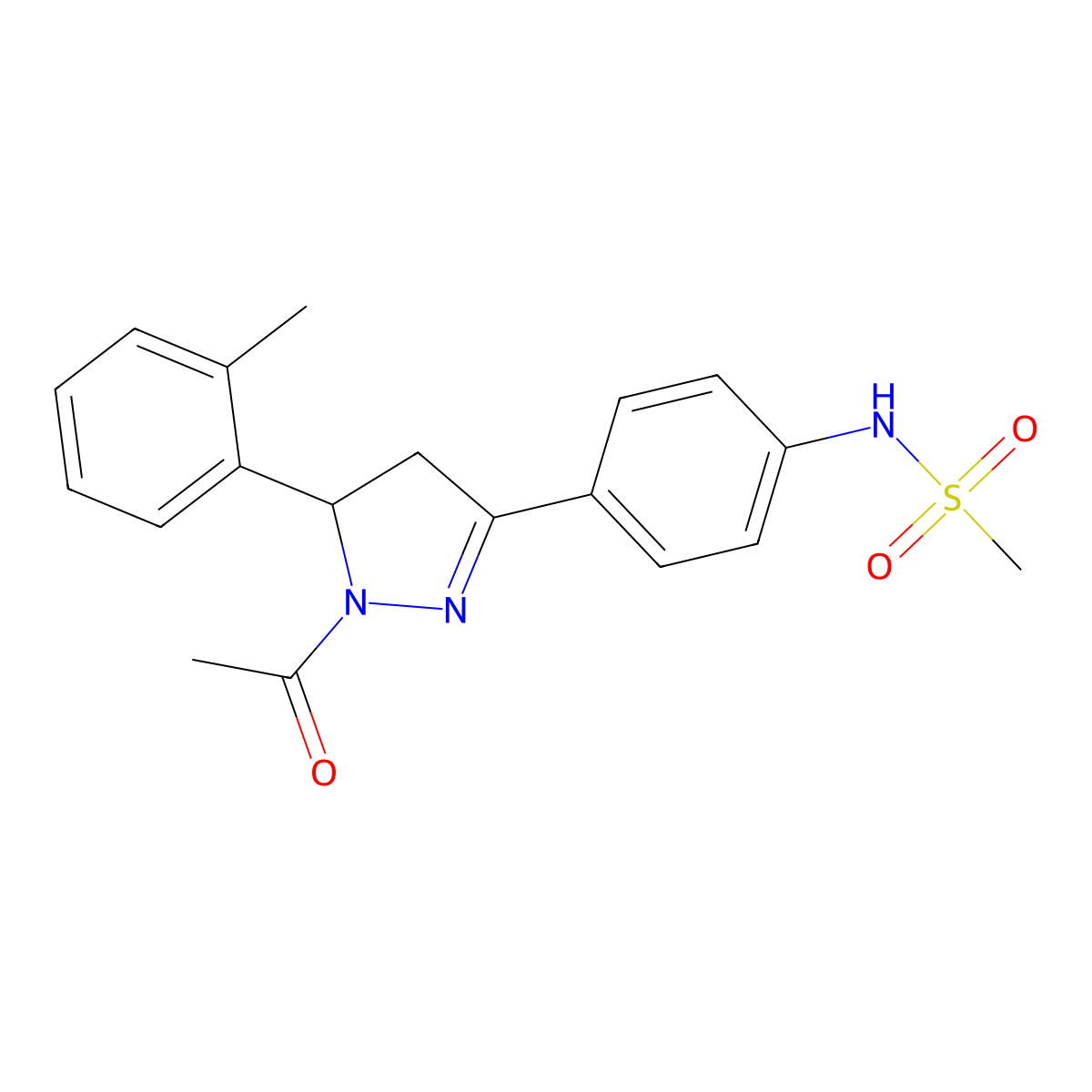 N-(4-(1-acetyl-5-(o-tolyl)-4,5-dihydro-1H-pyrazol-3-yl)phenyl)methanesulfonamide molecular structure, CAS 851718-12-2