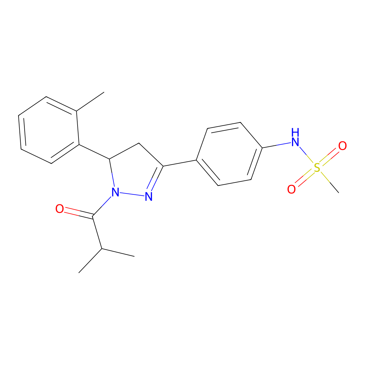N-[4-[3-(2-methylphenyl)-2-(2-methylpropanoyl)-3,4-dihydropyrazol-5-yl]phenyl]methanesulfonamide molecular structure, CAS 851718-13-3