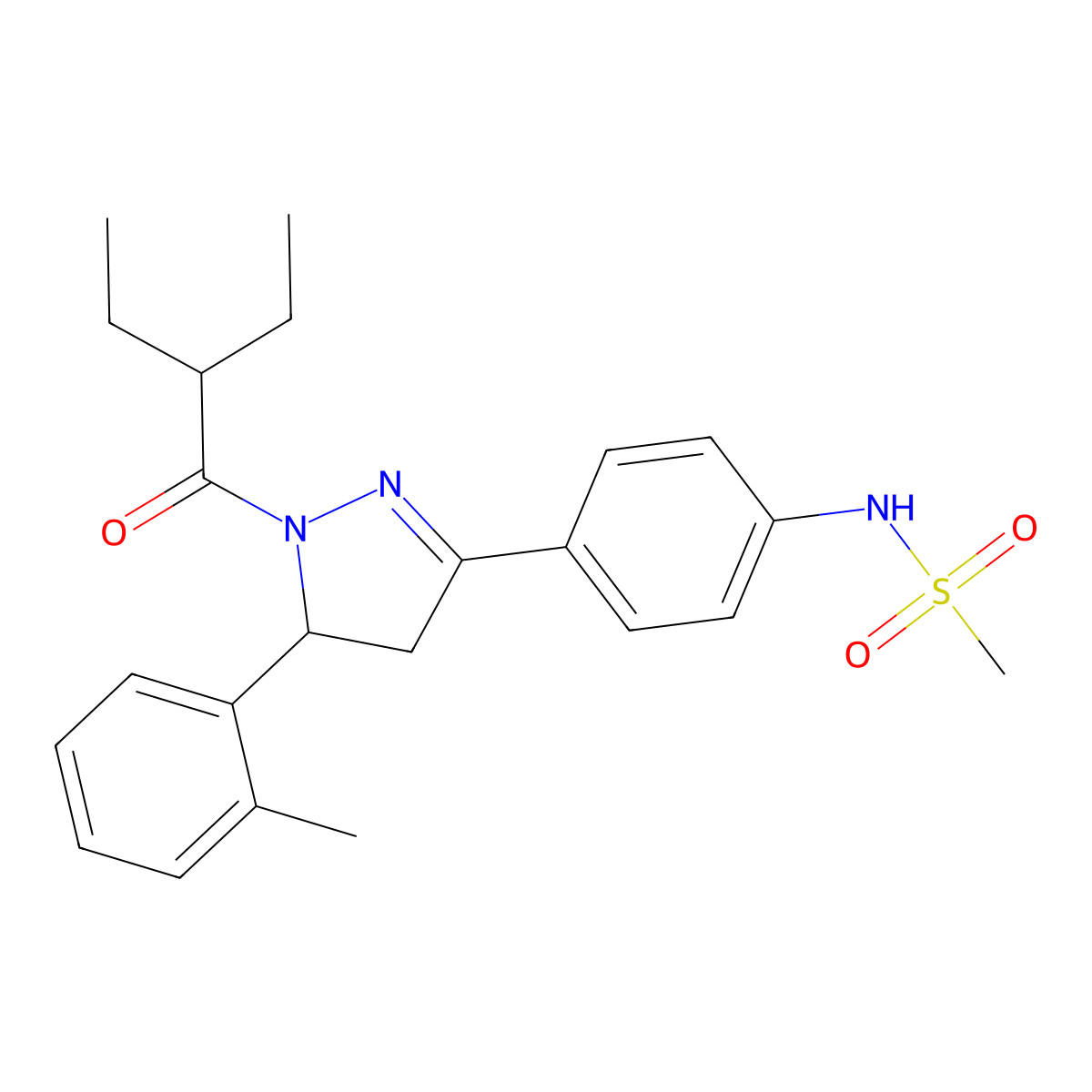 N-(4-(1-(2-ethylbutanoyl)-5-(o-tolyl)-4,5-dihydro-1H-pyrazol-3-yl)phenyl)methanesulfonamide molecular structure, CAS 851718-14-4