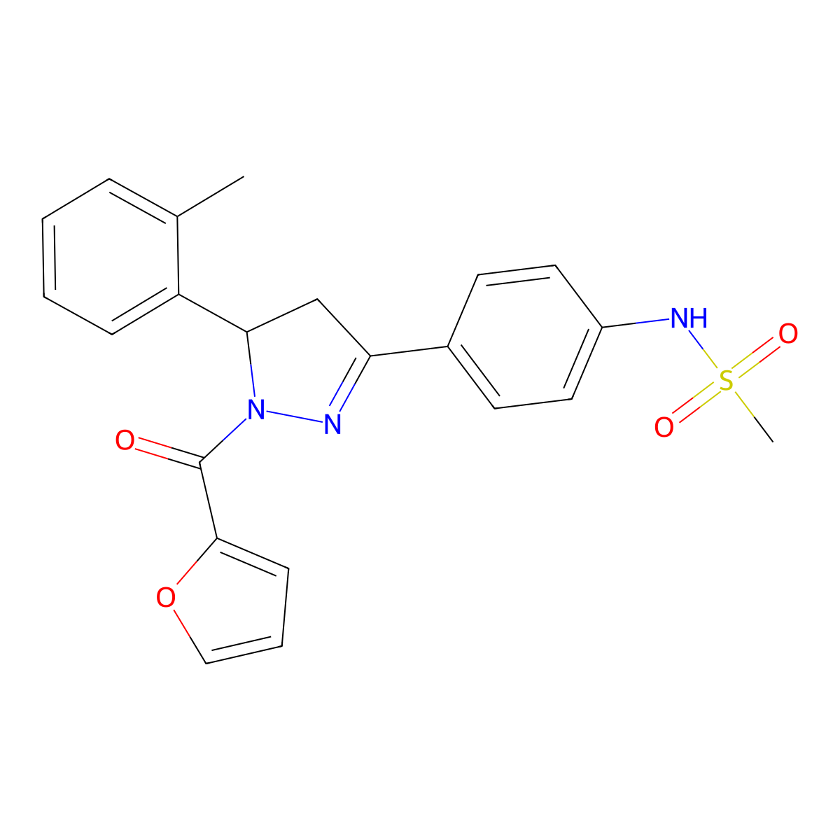 N-{4-[1-(furan-2-carbonyl)-5-(2-methylphenyl)-4,5-dihydro-1H-pyrazol-3-yl]phenyl}methanesulfonamide molecular structure, CAS 851718-15-5
