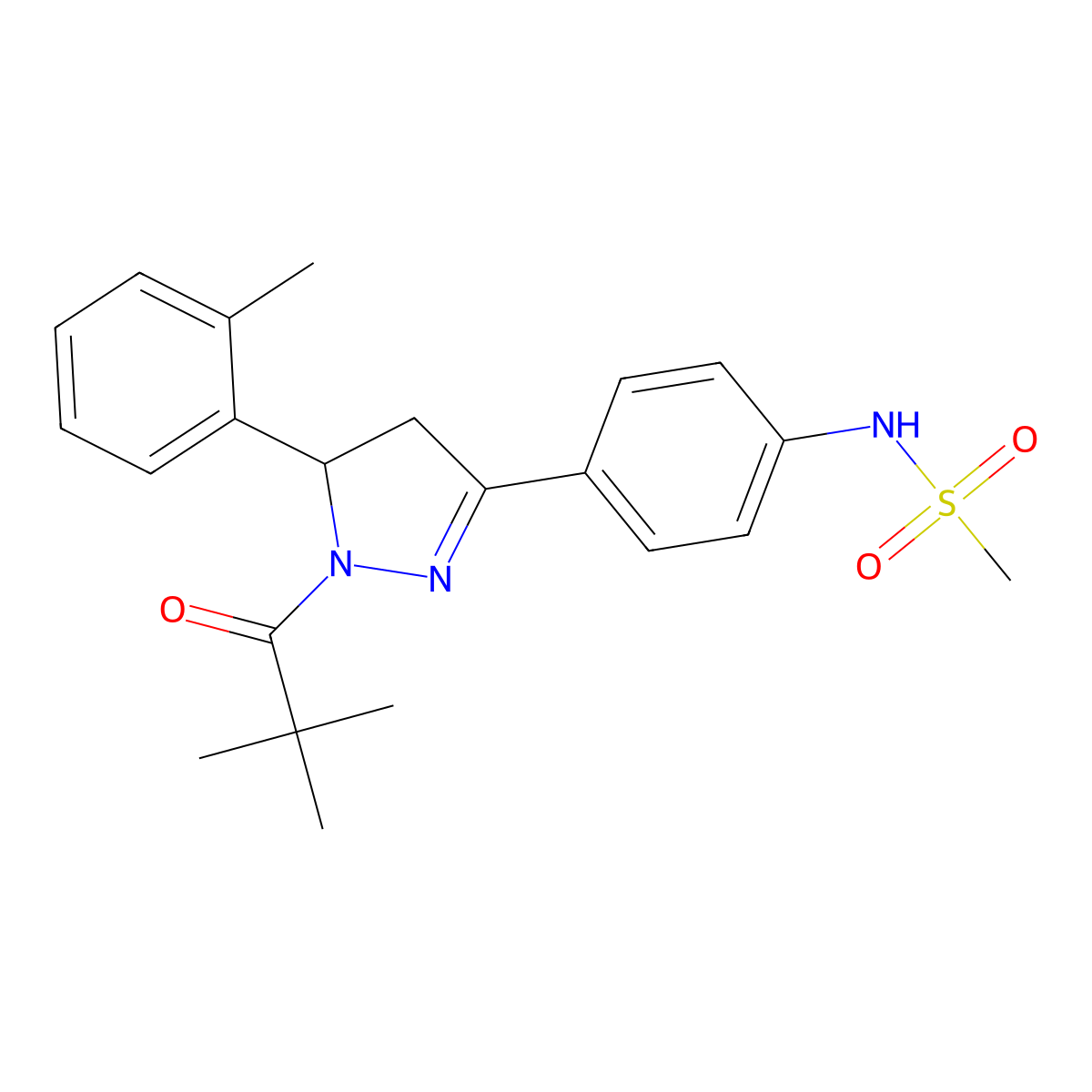 N-{4-[1-(2,2-dimethylpropanoyl)-5-(2-methylphenyl)-4,5-dihydro-1H-pyrazol-3-yl]phenyl}methanesulfonamide molecular structure, CAS 851718-17-7