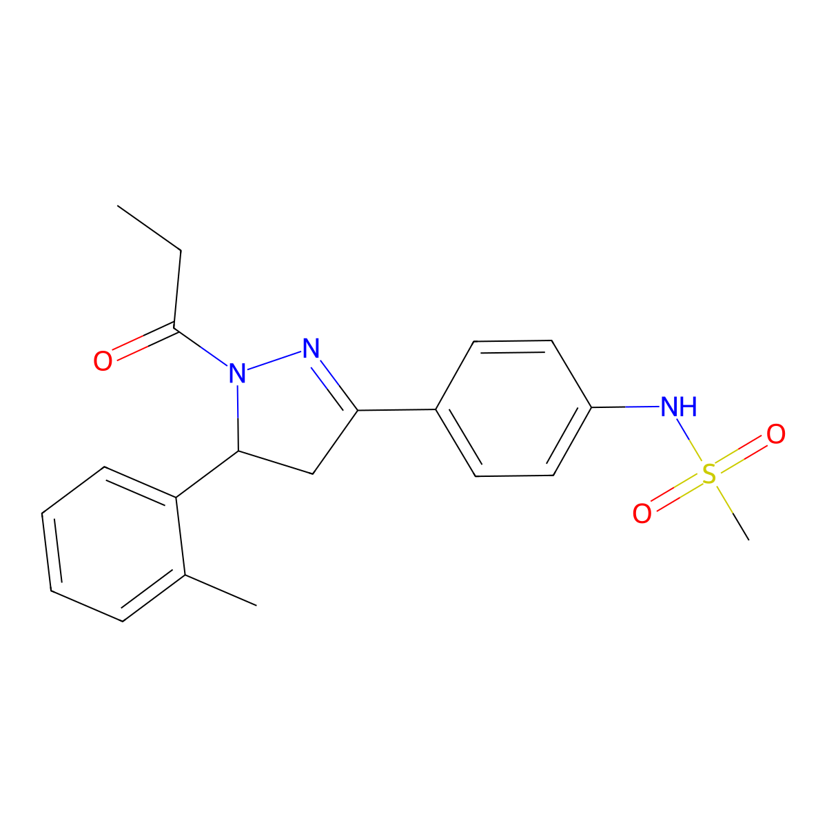 N-(4-(1-propionyl-5-(o-tolyl)-4,5-dihydro-1H-pyrazol-3-yl)phenyl)methanesulfonamide molecular structure, CAS 851718-18-8