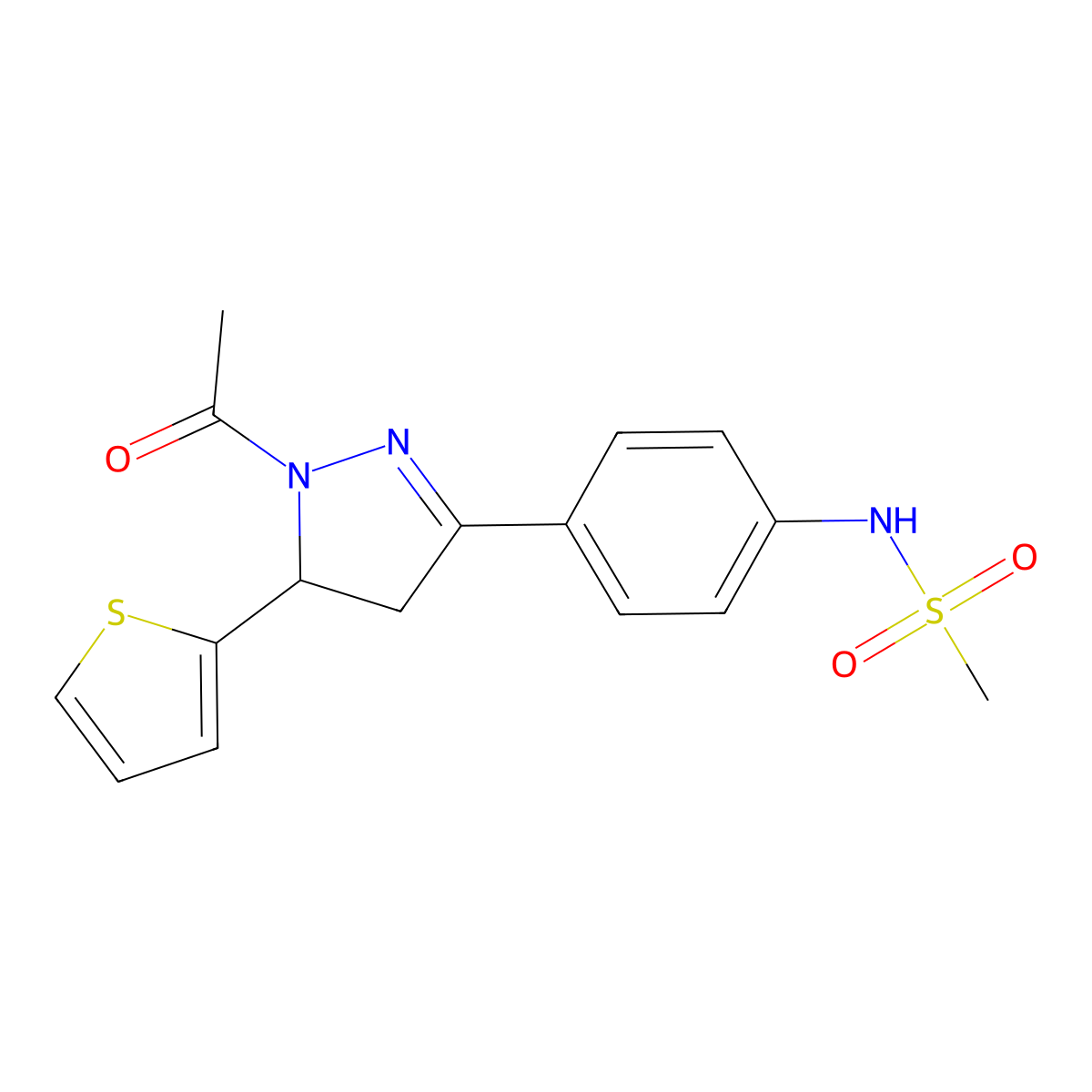 N-{4-[1-acetyl-5-(thiophen-2-yl)-4,5-dihydro-1H-pyrazol-3-yl]phenyl}methanesulfonamide molecular structure, CAS 851718-26-8