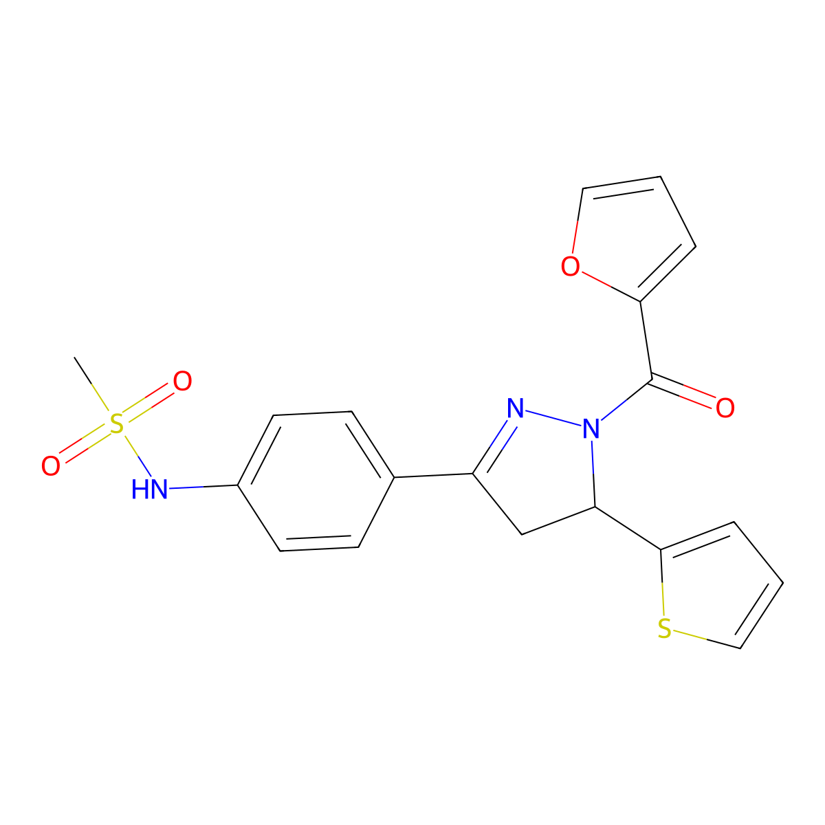 N-(4-(1-(furan-2-carbonyl)-5-(thiophen-2-yl)-4,5-dihydro-1H-pyrazol-3-yl)phenyl)methanesulfonamide molecular structure, CAS 851718-30-4