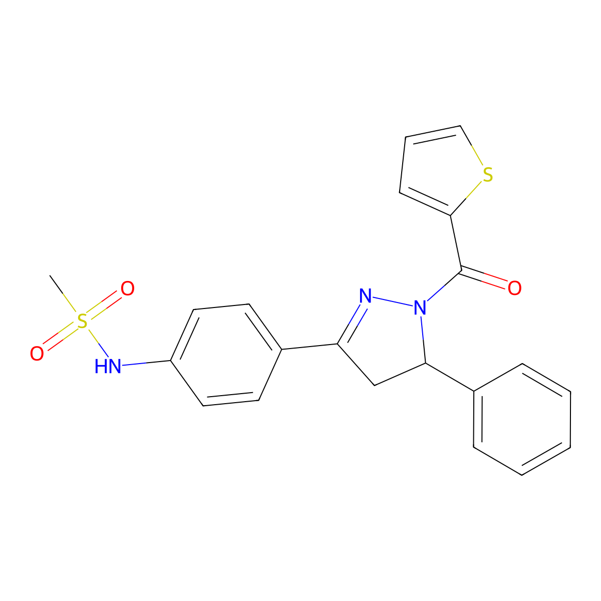 N-(4-(5-phenyl-1-(thiophene-2-carbonyl)-4,5-dihydro-1H-pyrazol-3-yl)phenyl)methanesulfonamide molecular structure, CAS 851718-37-1