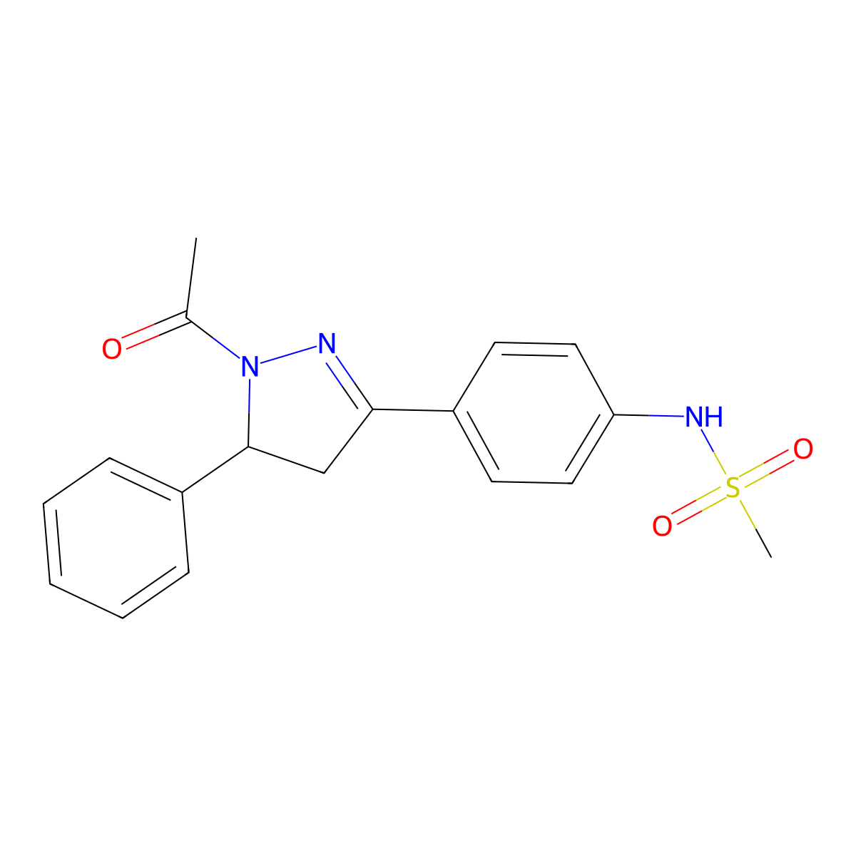N-(4-(1-acetyl-5-phenyl-4,5-dihydro-1H-pyrazol-3-yl)phenyl)methanesulfonamide molecular structure, CAS 851718-38-2