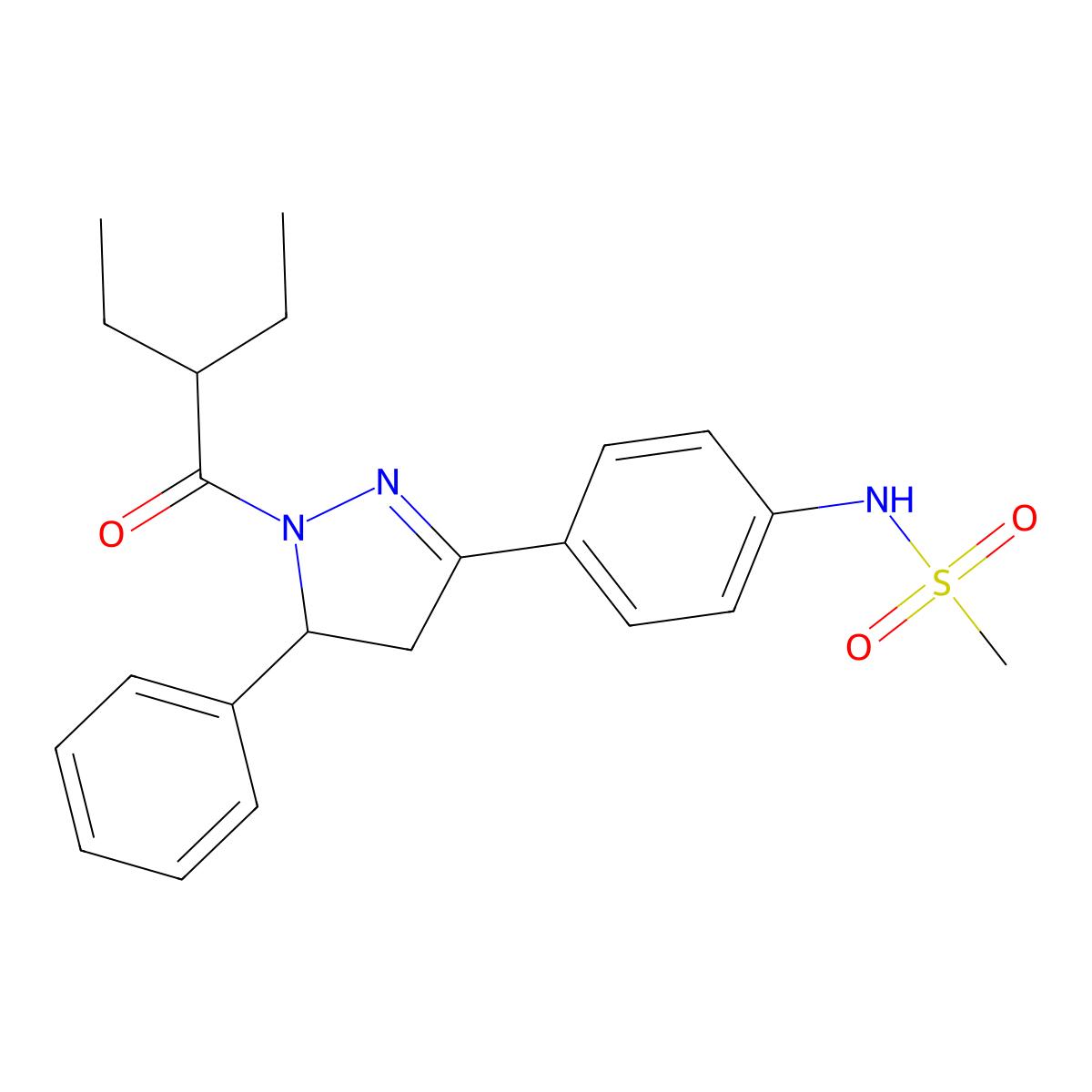 N-[4-[2-(2-ethyl-1-oxobutyl)-3-phenyl-3,4-dihydropyrazol-5-yl]phenyl]methanesulfonamide molecular structure, CAS 851718-40-6