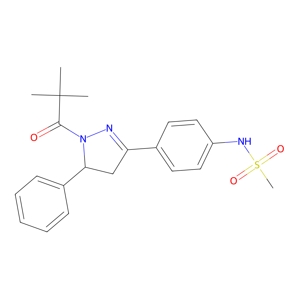N-(4-(5-phenyl-1-pivaloyl-4,5-dihydro-1H-pyrazol-3-yl)phenyl)methanesulfonamide molecular structure, CAS 851718-42-8