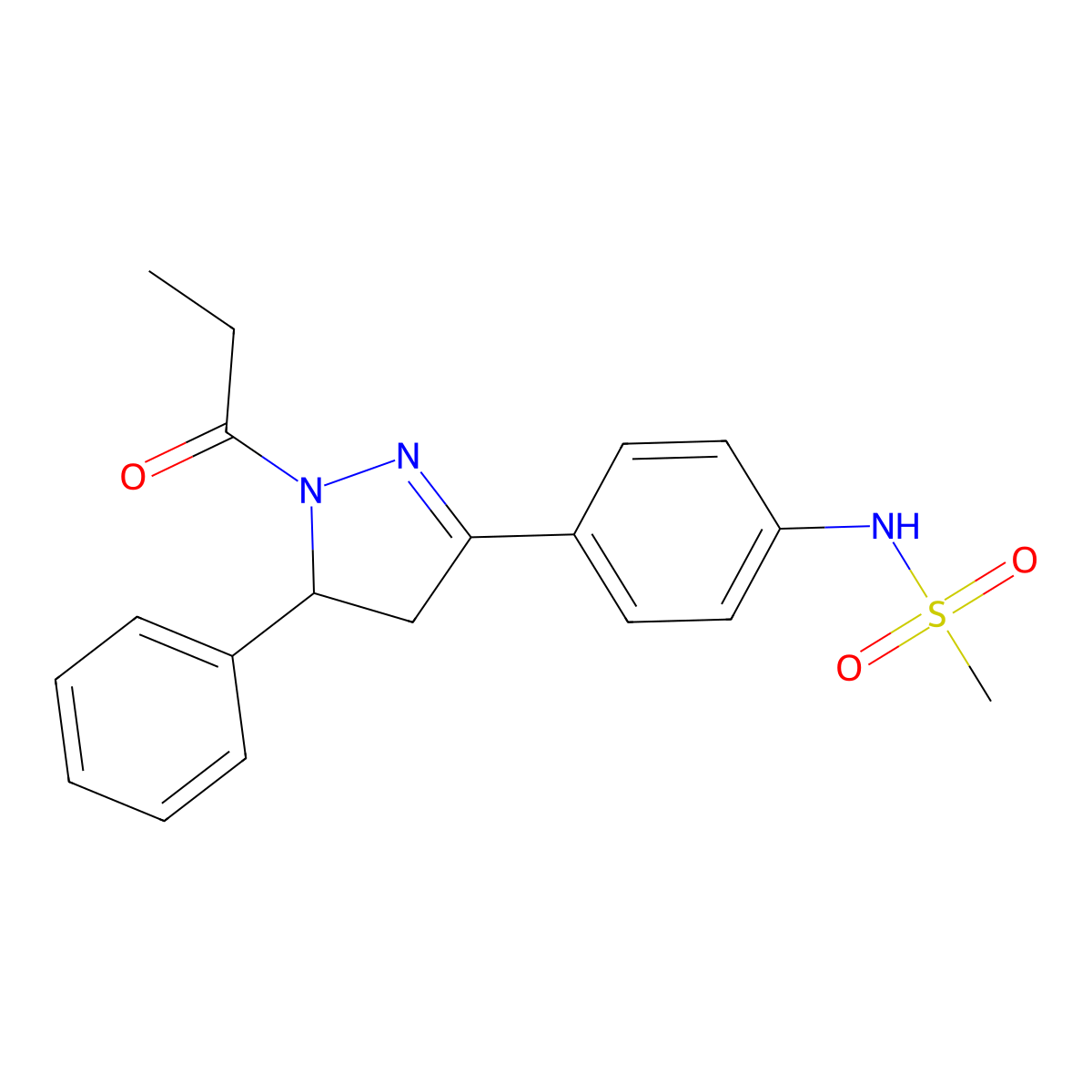 N-[4-(3-phenyl-2-propanoyl-3,4-dihydropyrazol-5-yl)phenyl]methanesulfonamide molecular structure, CAS 851718-43-9