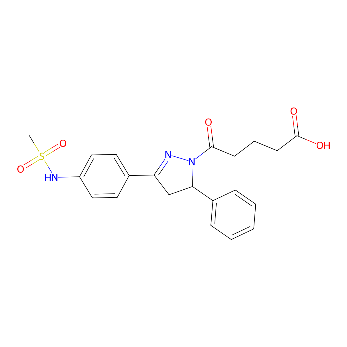 5-(3-{4-[(methylsulfonyl)amino]phenyl}-5-phenyl-4,5-dihydro-1H-pyrazol-1-yl)-5-oxopentanoic acid molecular structure, CAS 851718-46-2