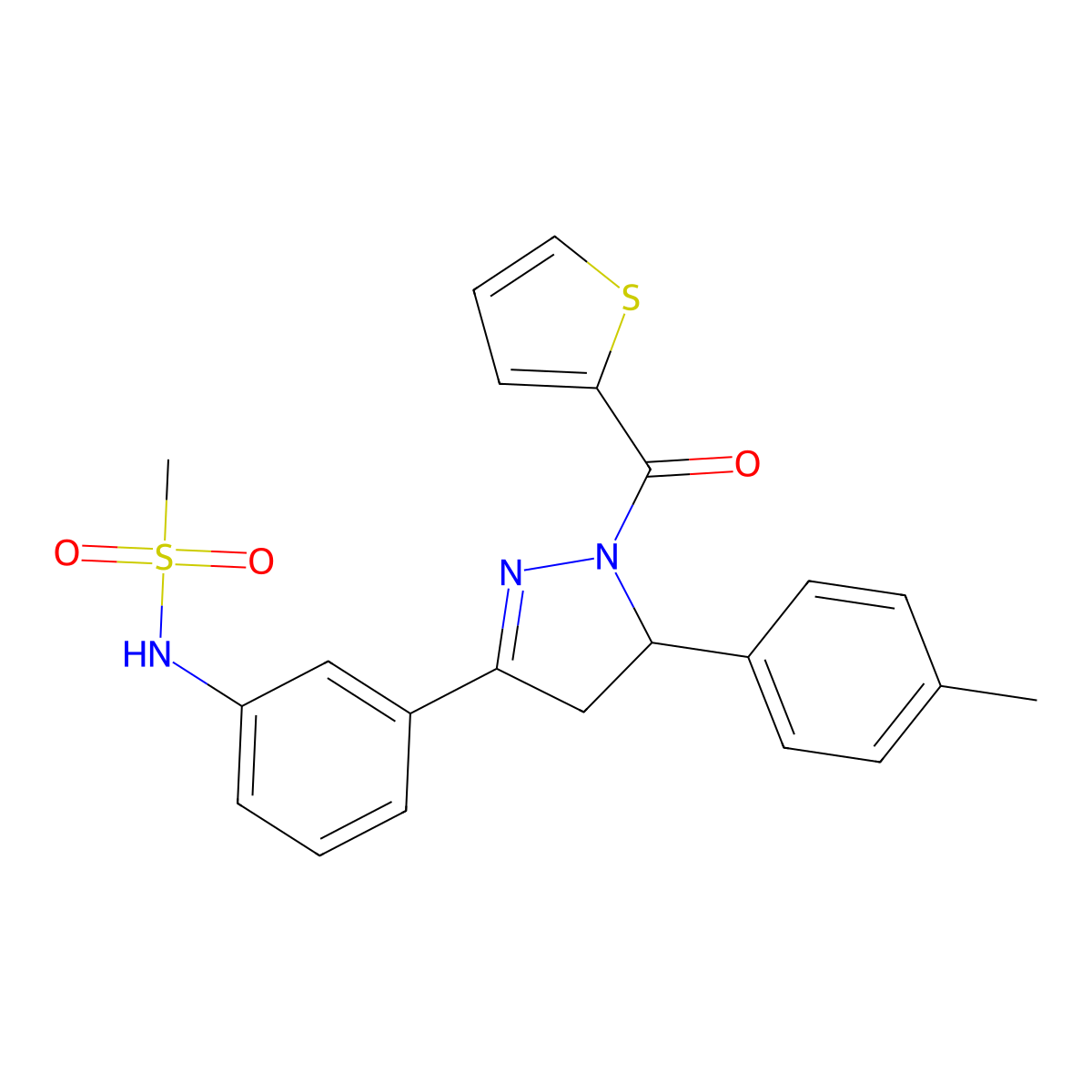 N-[3-[3-(4-methylphenyl)-2-(thiophene-2-carbonyl)-3,4-dihydropyrazol-5-yl]phenyl]methanesulfonamide molecular structure, CAS 851718-48-4