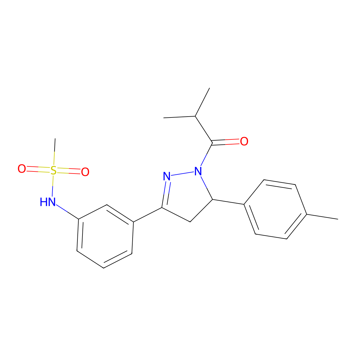 N-(3-(1-isobutyryl-5-(p-tolyl)-4,5-dihydro-1H-pyrazol-3-yl)phenyl)methanesulfonamide molecular structure, CAS 851718-51-9