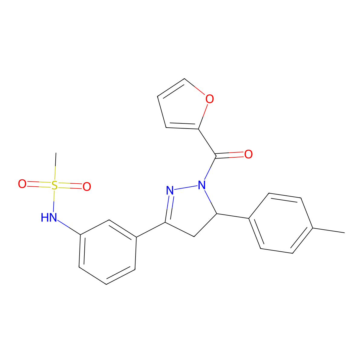 N-[3-[2-(furan-2-carbonyl)-3-(4-methylphenyl)-3,4-dihydropyrazol-5-yl]phenyl]methanesulfonamide molecular structure, CAS 851718-53-1