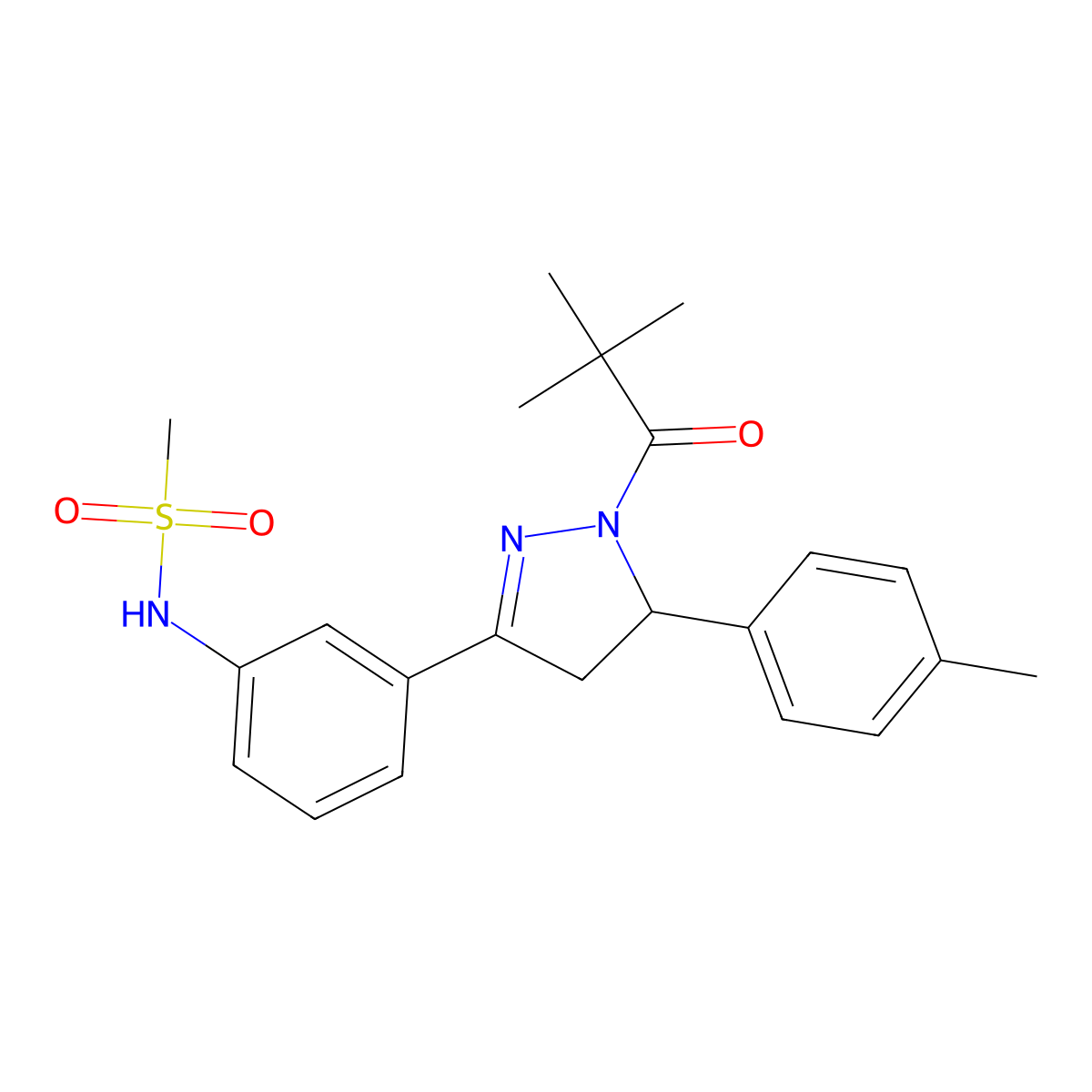 N-(3-(1-pivaloyl-5-(p-tolyl)-4,5-dihydro-1H-pyrazol-3-yl)phenyl)methanesulfonamide molecular structure, CAS 851718-55-3
