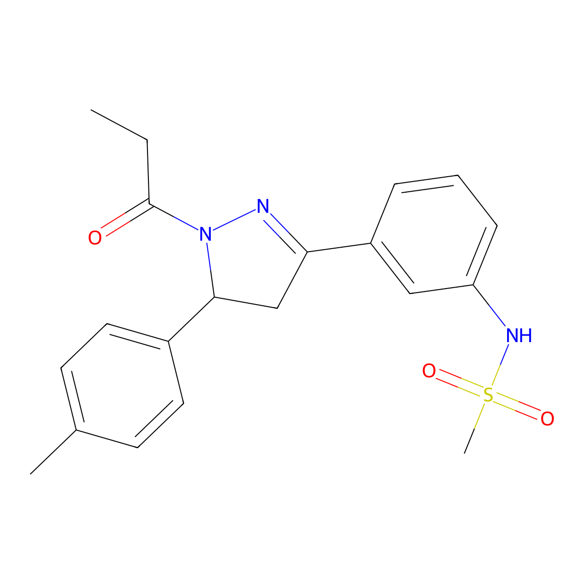 N-(3-(1-propionyl-5-(p-tolyl)-4,5-dihydro-1H-pyrazol-3-yl)phenyl)methanesulfonamide molecular structure, CAS 851718-56-4
