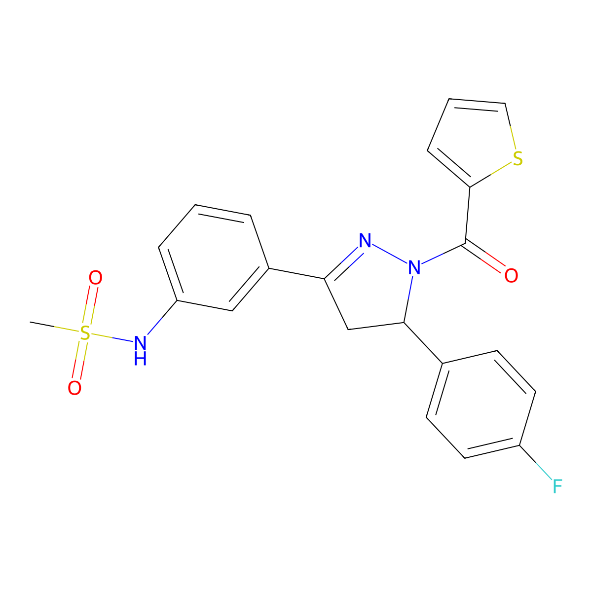 N-{3-[5-(4-fluorophenyl)-1-(thiophene-2-carbonyl)-4,5-dihydro-1H-pyrazol-3-yl]phenyl}methanesulfonamide molecular structure, CAS 851718-60-0