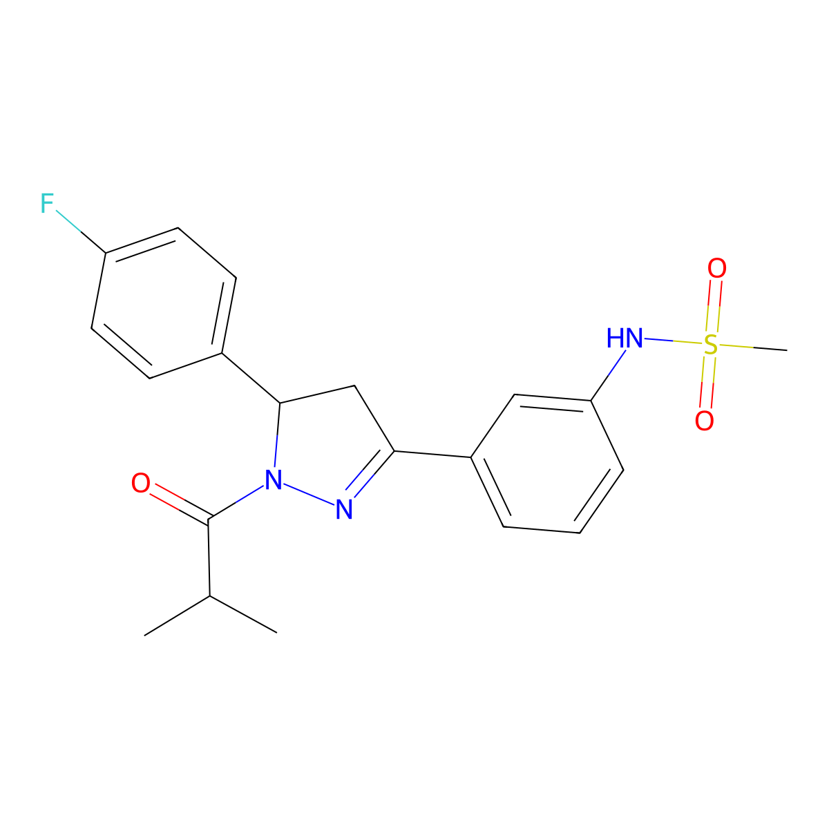 N-(3-(5-(4-fluorophenyl)-1-isobutyryl-4,5-dihydro-1H-pyrazol-3-yl)phenyl)methanesulfonamide molecular structure, CAS 851718-61-1