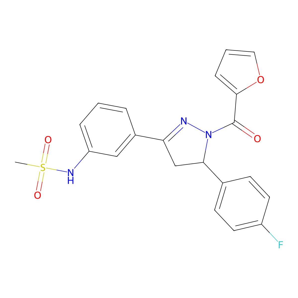 N-{3-[5-(4-fluorophenyl)-1-(furan-2-carbonyl)-4,5-dihydro-1H-pyrazol-3-yl]phenyl}methanesulfonamide molecular structure, CAS 851718-63-3