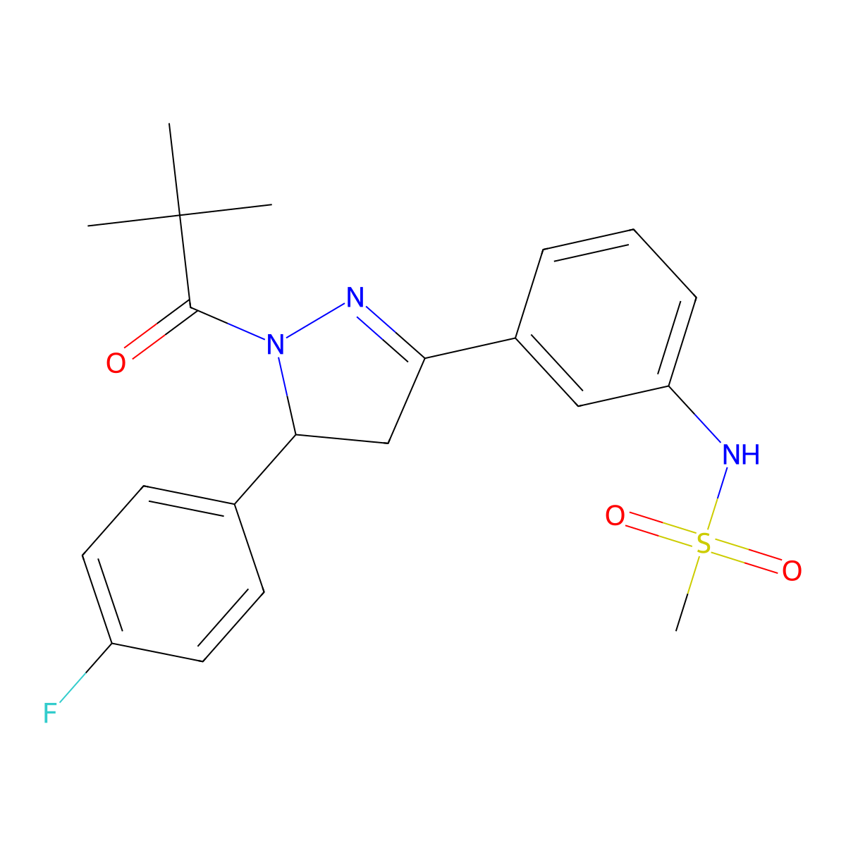 N-(3-(5-(4-fluorophenyl)-1-pivaloyl-4,5-dihydro-1H-pyrazol-3-yl)phenyl)methanesulfonamide molecular structure, CAS 851718-64-4