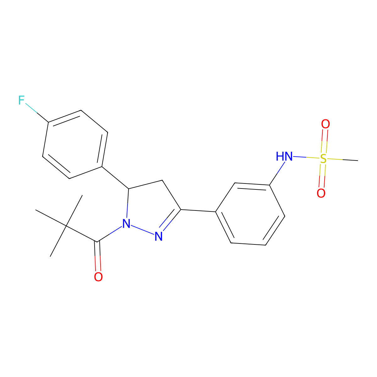 N-(3-(5-(4-fluorophenyl)-1-pivaloyl-4,5-dihydro-1H-pyrazol-3-yl)phenyl)methanesulfonamide molecular structure, CAS 851718-64-4