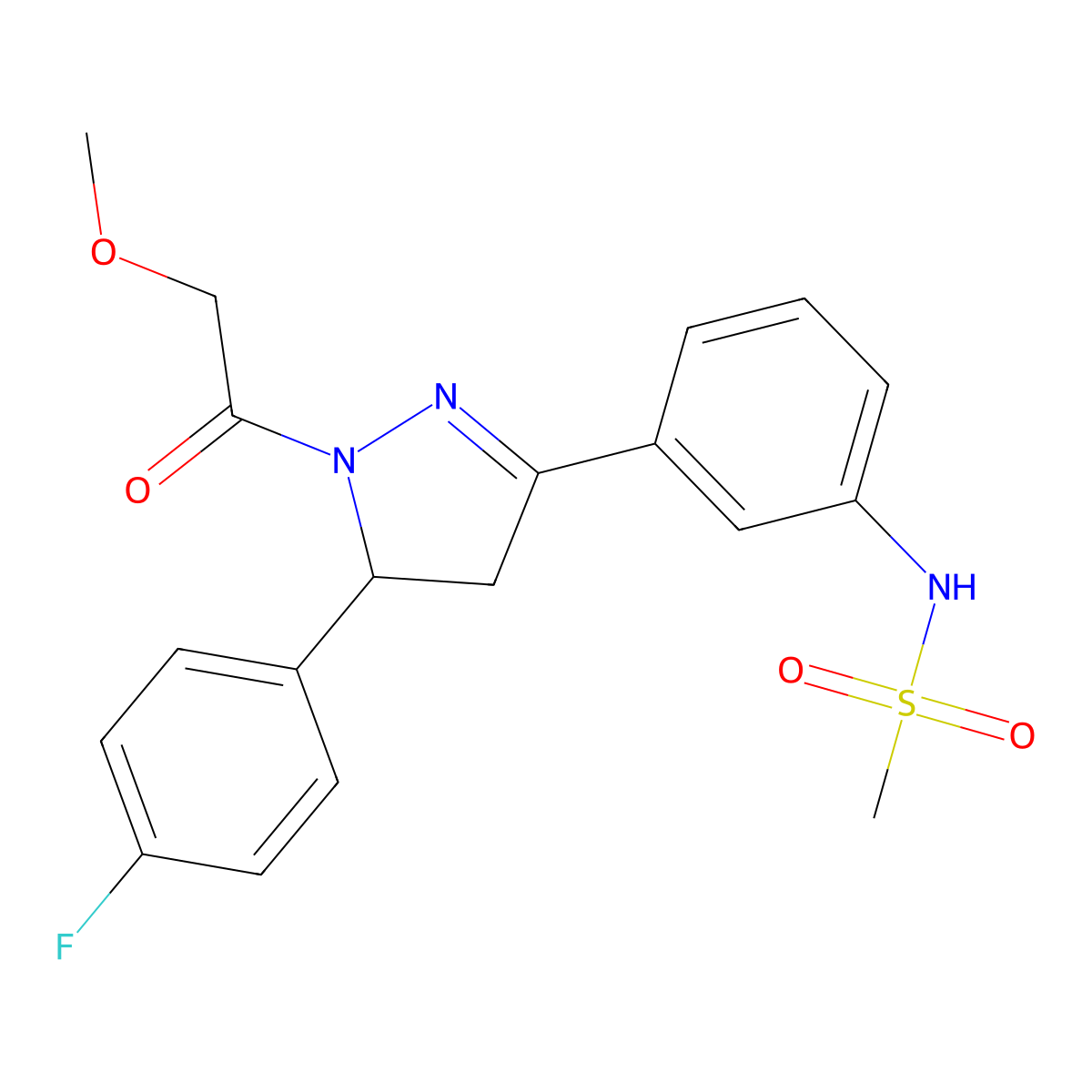 N-[3-[3-(4-fluorophenyl)-2-(2-methoxyacetyl)-3,4-dihydropyrazol-5-yl]phenyl]methanesulfonamide molecular structure, CAS 851718-66-6