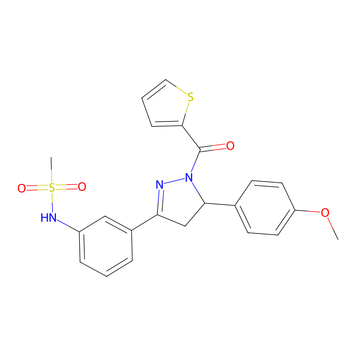 N-(3-(5-(4-methoxyphenyl)-1-(thiophene-2-carbonyl)-4,5-dihydro-1H-pyrazol-3-yl)phenyl)methanesulfonamide molecular structure, CAS 851718-70-2