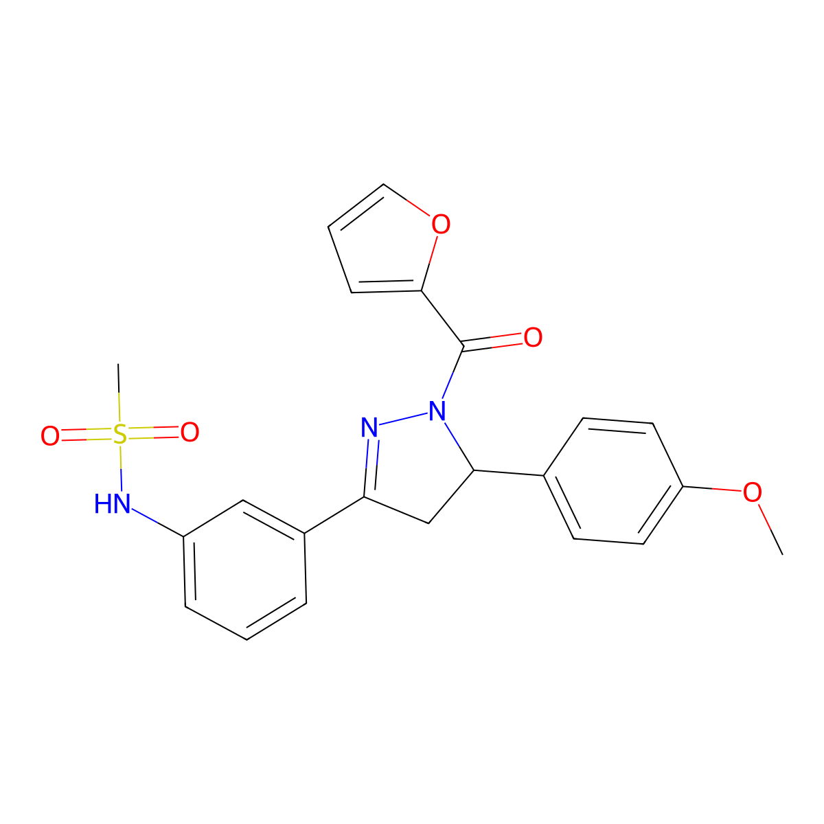 N-(3-(1-(furan-2-carbonyl)-5-(4-methoxyphenyl)-4,5-dihydro-1H-pyrazol-3-yl)phenyl)methanesulfonamide molecular structure, CAS 851718-73-5
