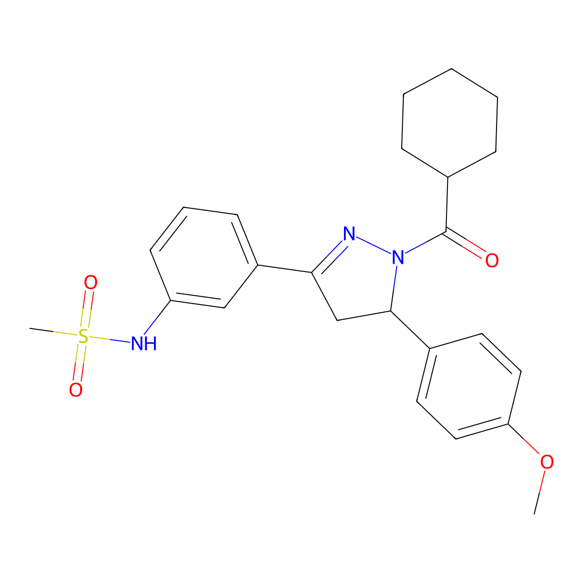 N-(3-(1-(cyclohexanecarbonyl)-5-(4-methoxyphenyl)-4,5-dihydro-1H-pyrazol-3-yl)phenyl)methanesulfonamide molecular structure, CAS 851718-74-6