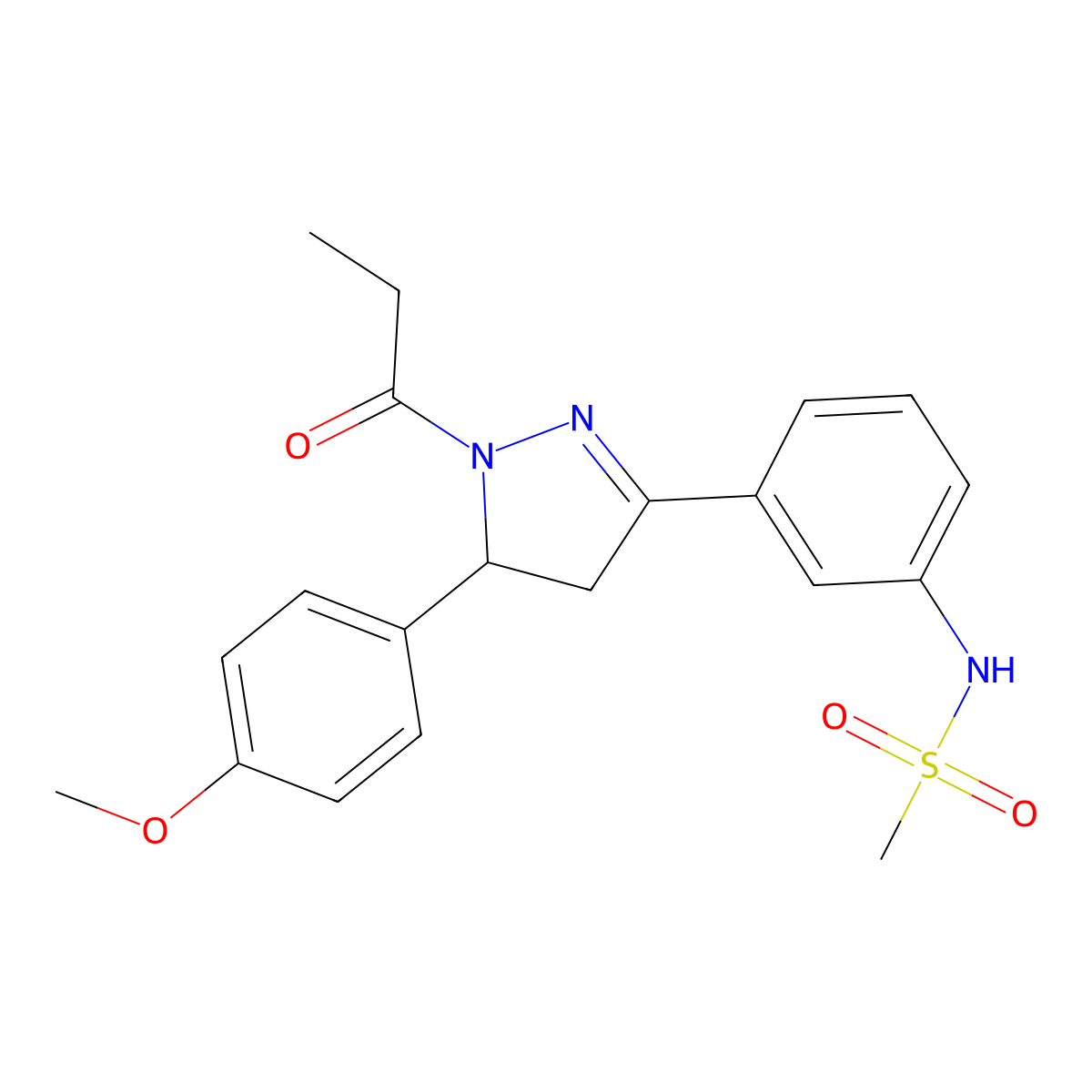 N-(3-(5-(4-methoxyphenyl)-1-propionyl-4,5-dihydro-1H-pyrazol-3-yl)phenyl)methanesulfonamide molecular structure, CAS 851718-76-8