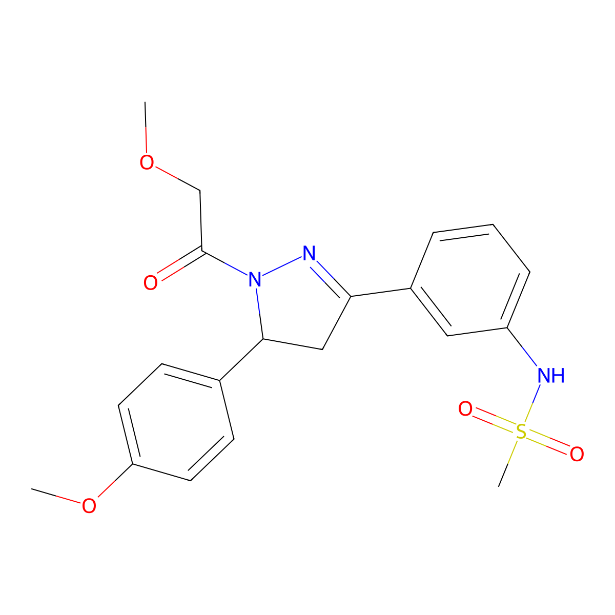 N-{3-[1-(2-methoxyacetyl)-5-(4-methoxyphenyl)-4,5-dihydro-1H-pyrazol-3-yl]phenyl}methanesulfonamide molecular structure, CAS 851718-77-9