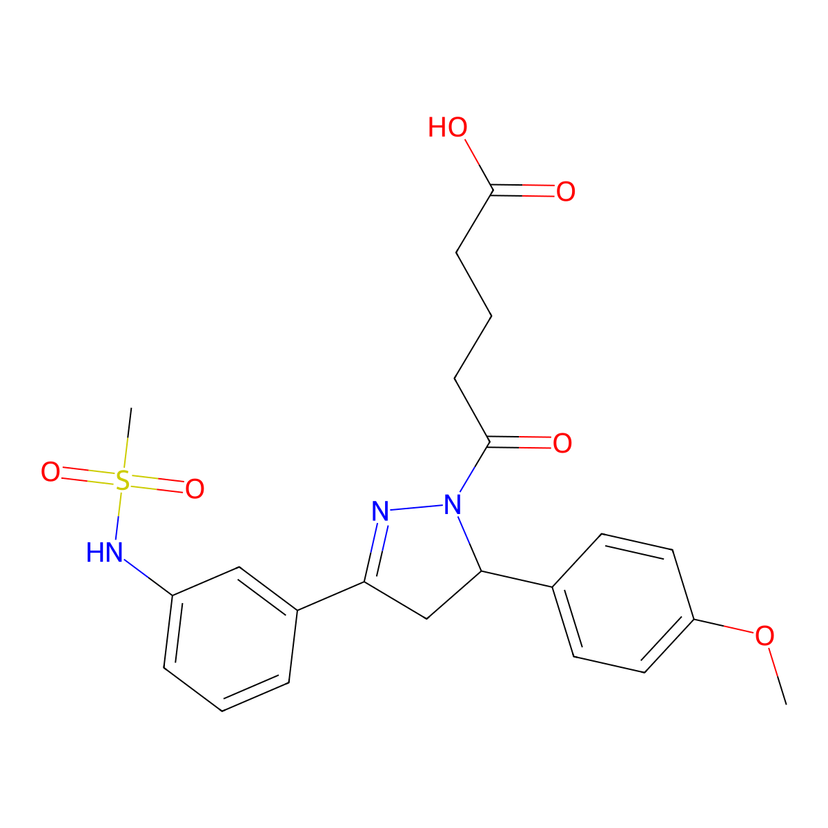 5-[3-(3-methanesulfonamidophenyl)-5-(4-methoxyphenyl)-4,5-dihydro-1H-pyrazol-1-yl]-5-oxopentanoic acid molecular structure, CAS 851718-79-1