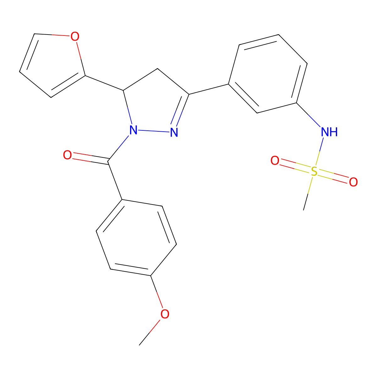 N-(3-(5-(furan-2-yl)-1-(4-methoxybenzoyl)-4,5-dihydro-1H-pyrazol-3-yl)phenyl)methanesulfonamide molecular structure, CAS 851718-80-4