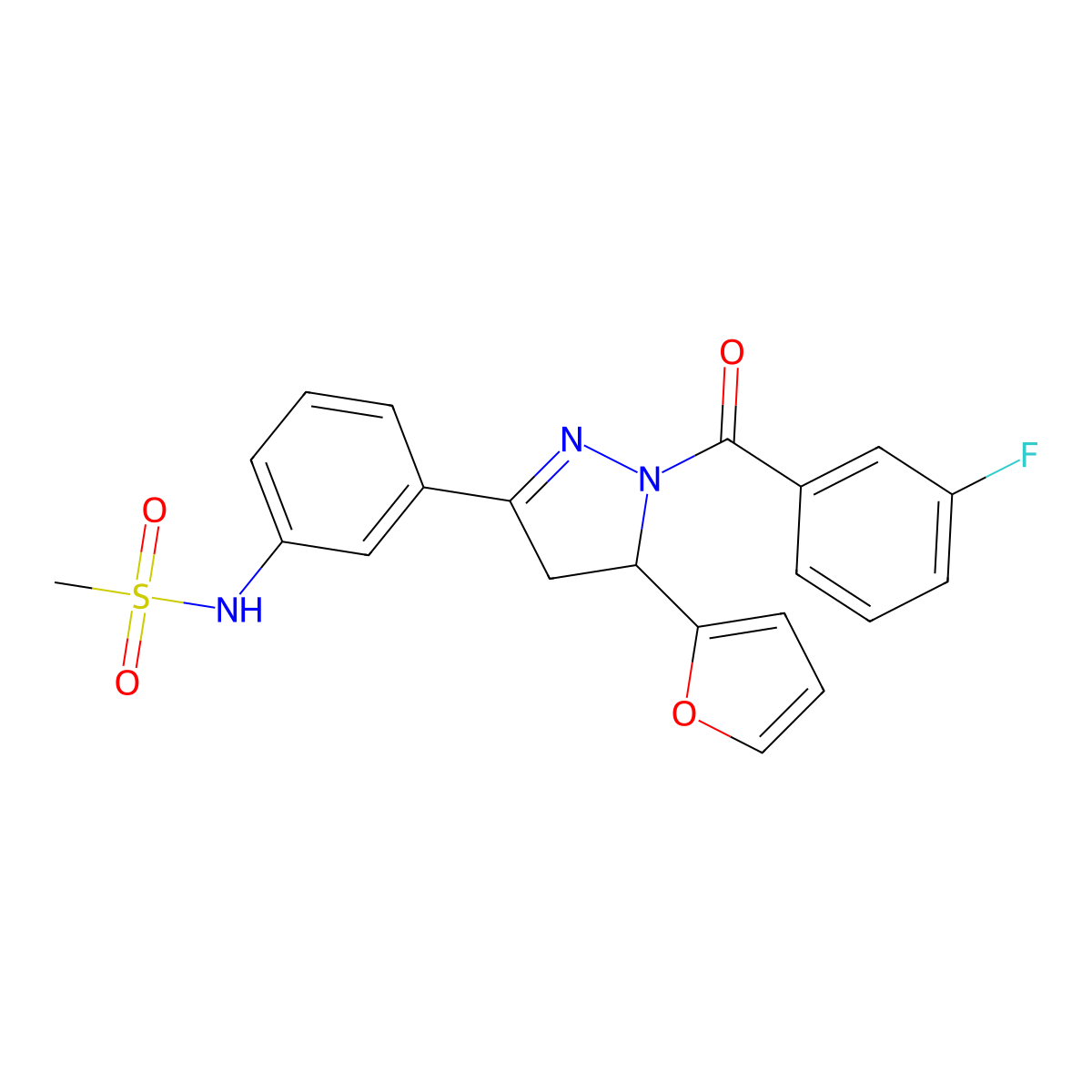N-(3-(1-(3-fluorobenzoyl)-5-(furan-2-yl)-4,5-dihydro-1H-pyrazol-3-yl)phenyl)methanesulfonamide molecular structure, CAS 851718-82-6