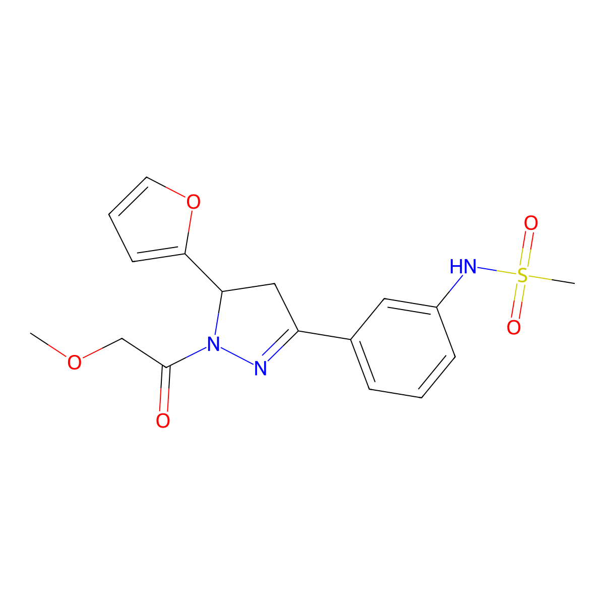 N-[3-[3-(furan-2-yl)-2-(2-methoxyacetyl)-3,4-dihydropyrazol-5-yl]phenyl]methanesulfonamide molecular structure, CAS 851718-93-9