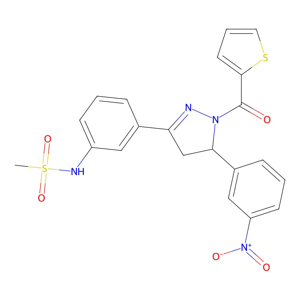 N-{3-[5-(3-nitrophenyl)-1-(thiophene-2-carbonyl)-4,5-dihydro-1H-pyrazol-3-yl]phenyl}methanesulfonamide molecular structure, CAS 851719-00-1
