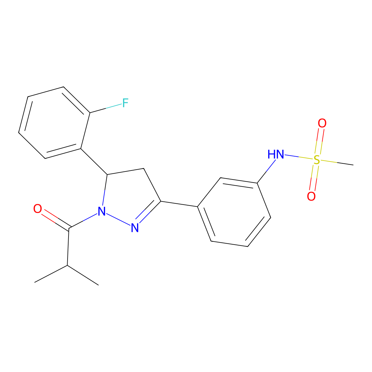 N-(3-(5-(2-fluorophenyl)-1-isobutyryl-4,5-dihydro-1H-pyrazol-3-yl)phenyl)methanesulfonamide molecular structure, CAS 851719-11-4