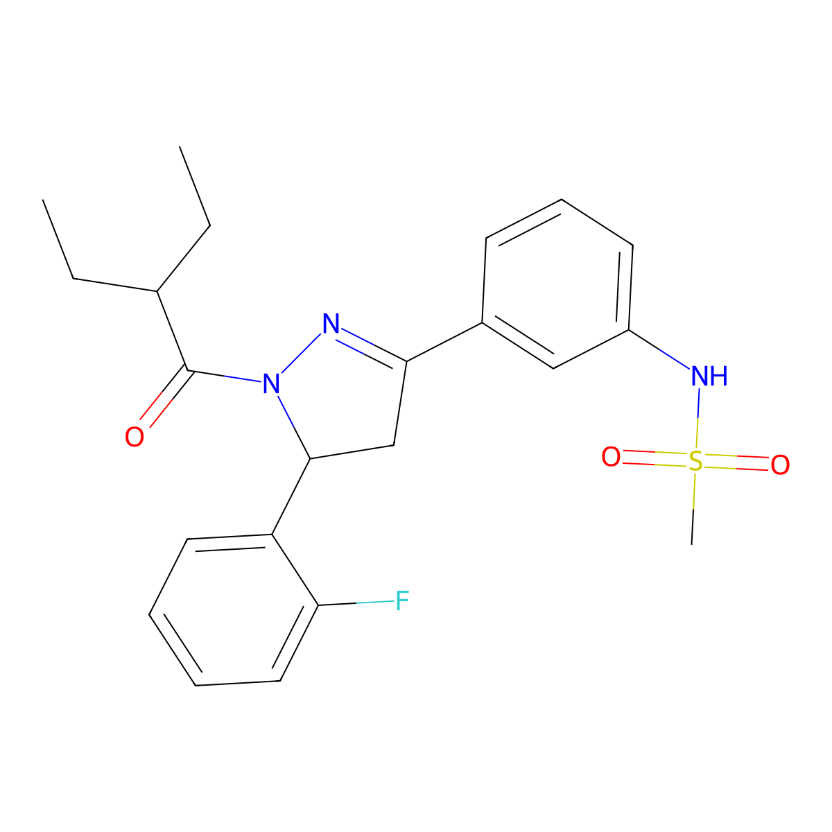 N-{3-[1-(2-ethylbutanoyl)-5-(2-fluorophenyl)-4,5-dihydro-1H-pyrazol-3-yl]phenyl}methanesulfonamide molecular structure, CAS 851719-12-5