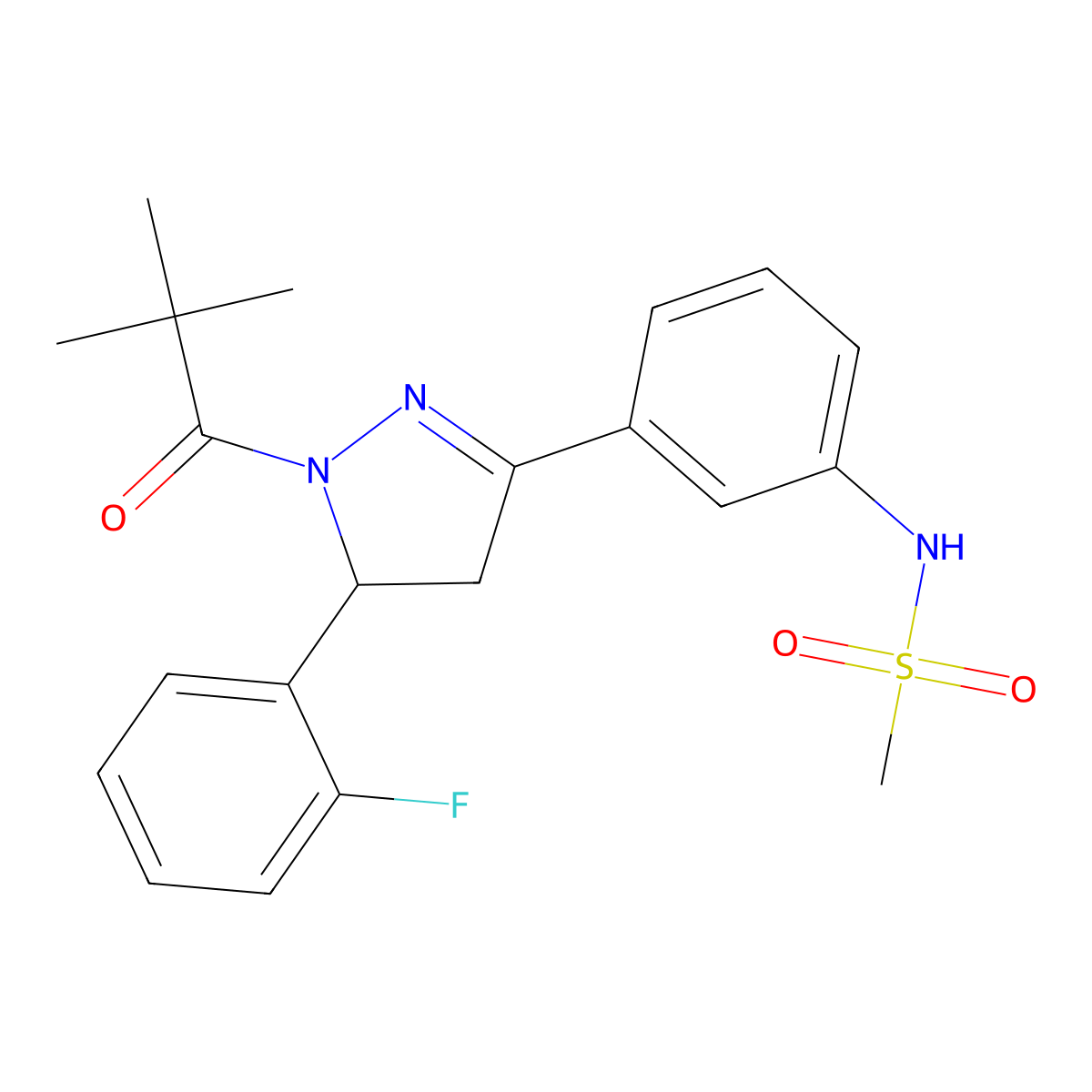 N-(3-(5-(2-fluorophenyl)-1-pivaloyl-4,5-dihydro-1H-pyrazol-3-yl)phenyl)methanesulfonamide molecular structure, CAS 851719-14-7
