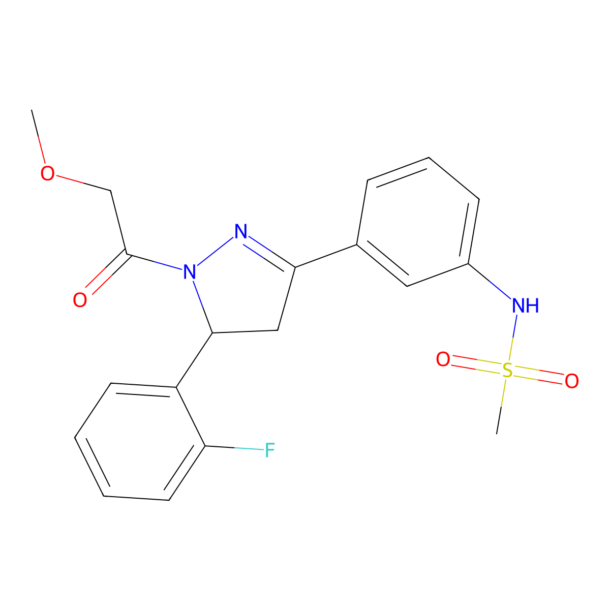 N-(3-(5-(2-fluorophenyl)-1-(2-methoxyacetyl)-4,5-dihydro-1H-pyrazol-3-yl)phenyl)methanesulfonamide molecular structure, CAS 851719-17-0