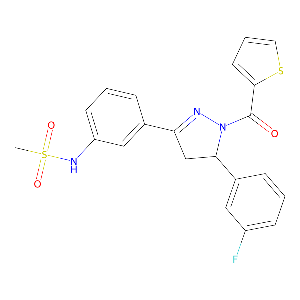 N-(3-(5-(3-fluorophenyl)-1-(thiophene-2-carbonyl)-4,5-dihydro-1H-pyrazol-3-yl)phenyl)methanesulfonamide molecular structure, CAS 851719-19-2