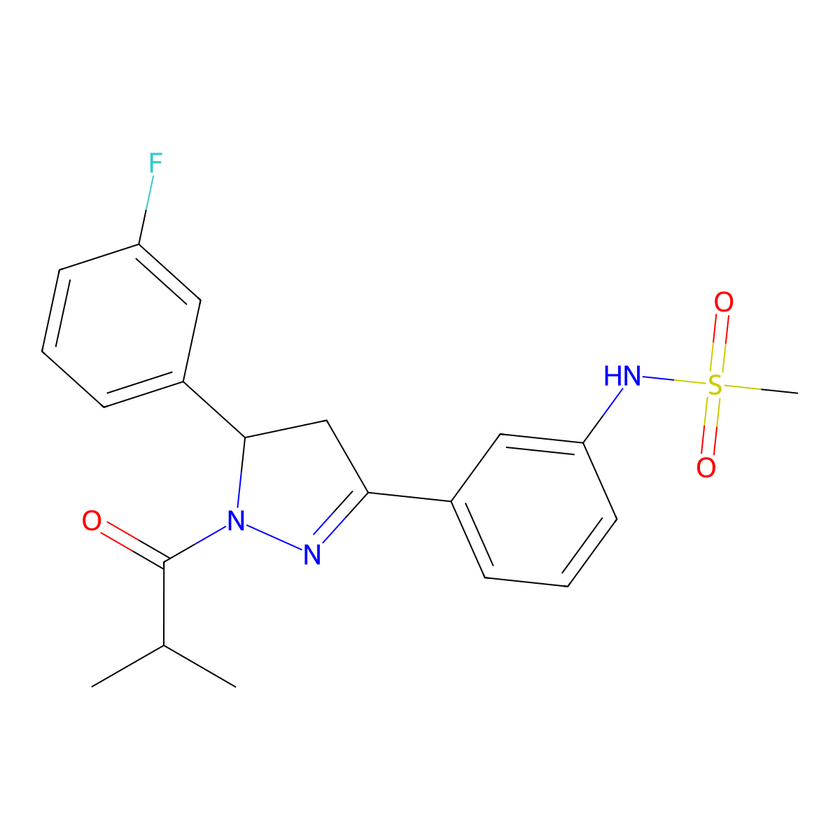 N-{3-[5-(3-fluorophenyl)-1-(2-methylpropanoyl)-4,5-dihydro-1H-pyrazol-3-yl]phenyl}methanesulfonamide molecular structure, CAS 851719-21-6