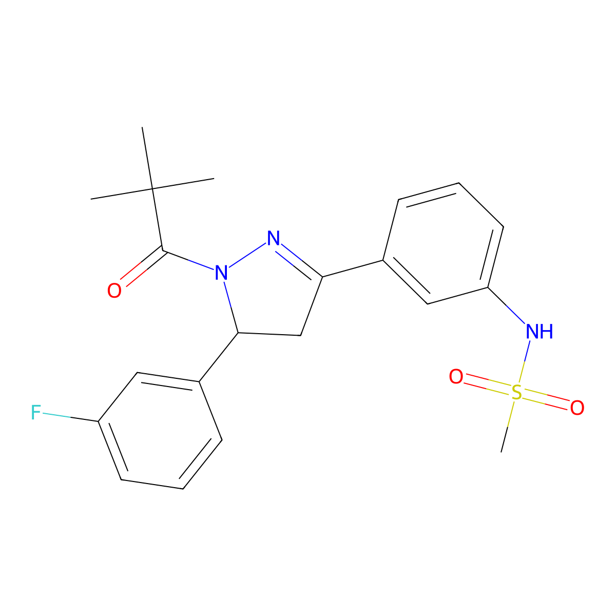 N-{3-[1-(2,2-dimethylpropanoyl)-5-(3-fluorophenyl)-4,5-dihydro-1H-pyrazol-3-yl]phenyl}methanesulfonamide molecular structure, CAS 851719-23-8