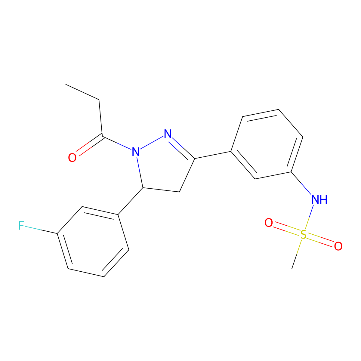 N-{3-[5-(3-fluorophenyl)-1-propanoyl-4,5-dihydro-1H-pyrazol-3-yl]phenyl}methanesulfonamide molecular structure, CAS 851719-24-9